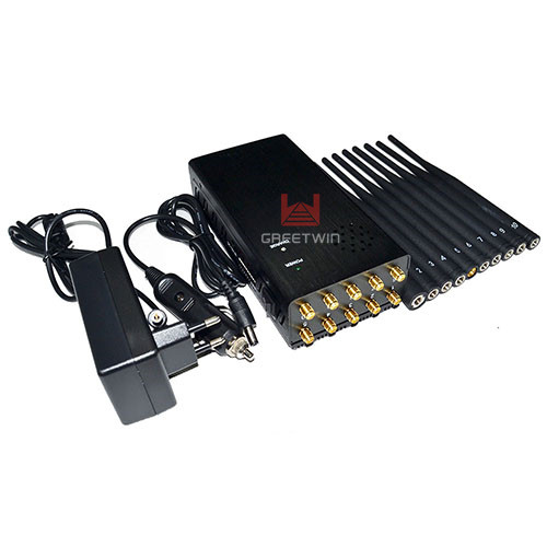 Build-In Cooling Fan Signal Jammer 10 Channels Portable Lojack GPS WiFi 5.8G 0