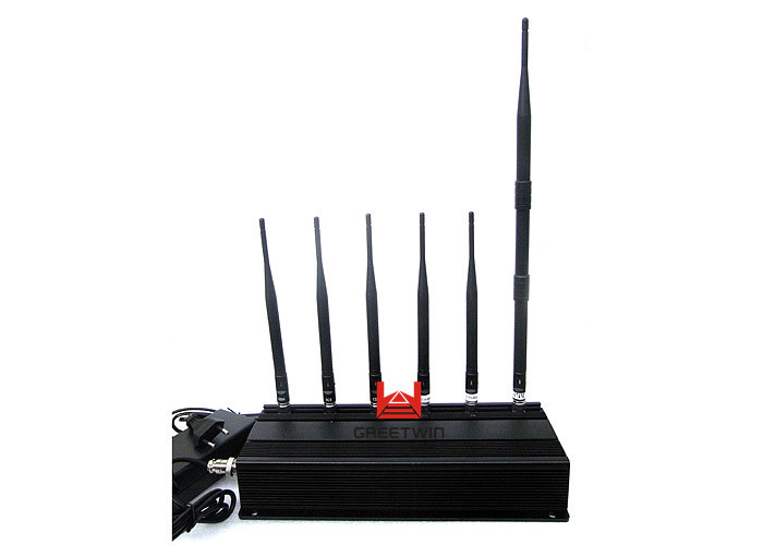 6 Antennas Mobile Phone Signal Jammers , Desktop UHF VHF Walkie Talkie Jammer