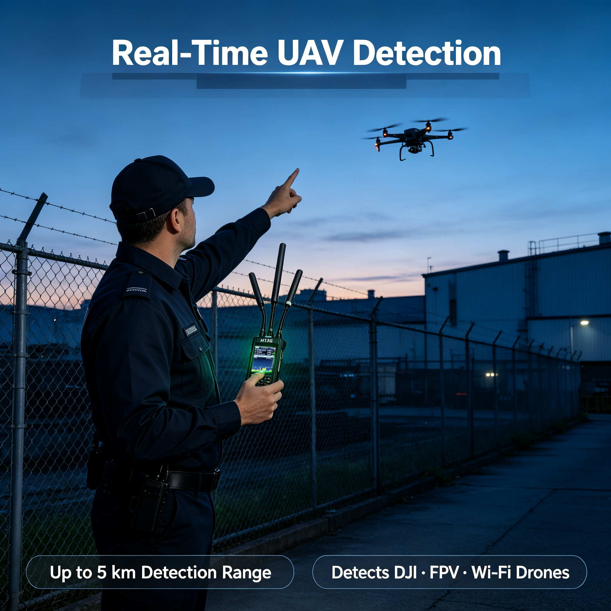 H13G Ultra-wideband Portable 5KM Drone Detector Handheld FPV Signal Detector