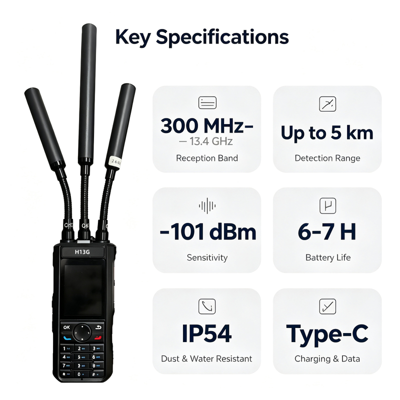 H13G Ultra-wideband Portable 5KM Drone Detector Handheld FPV Signal Detector