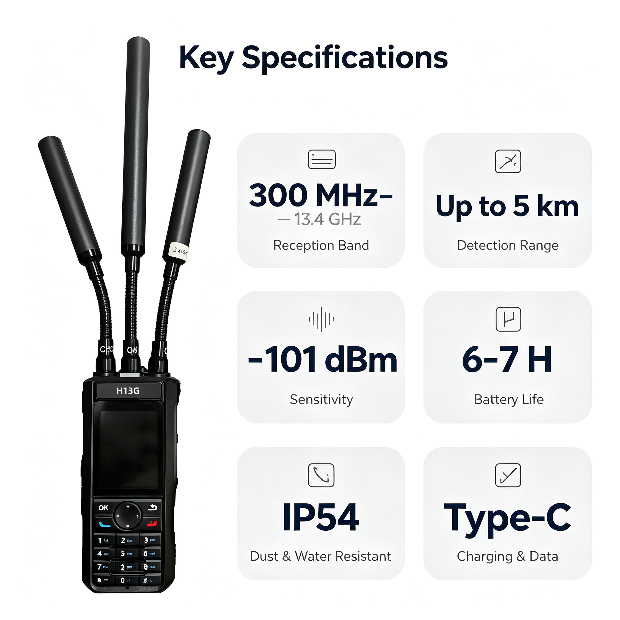 H13G Ultra-wideband Portable 5KM Drone Detector Handheld FPV Signal Detector