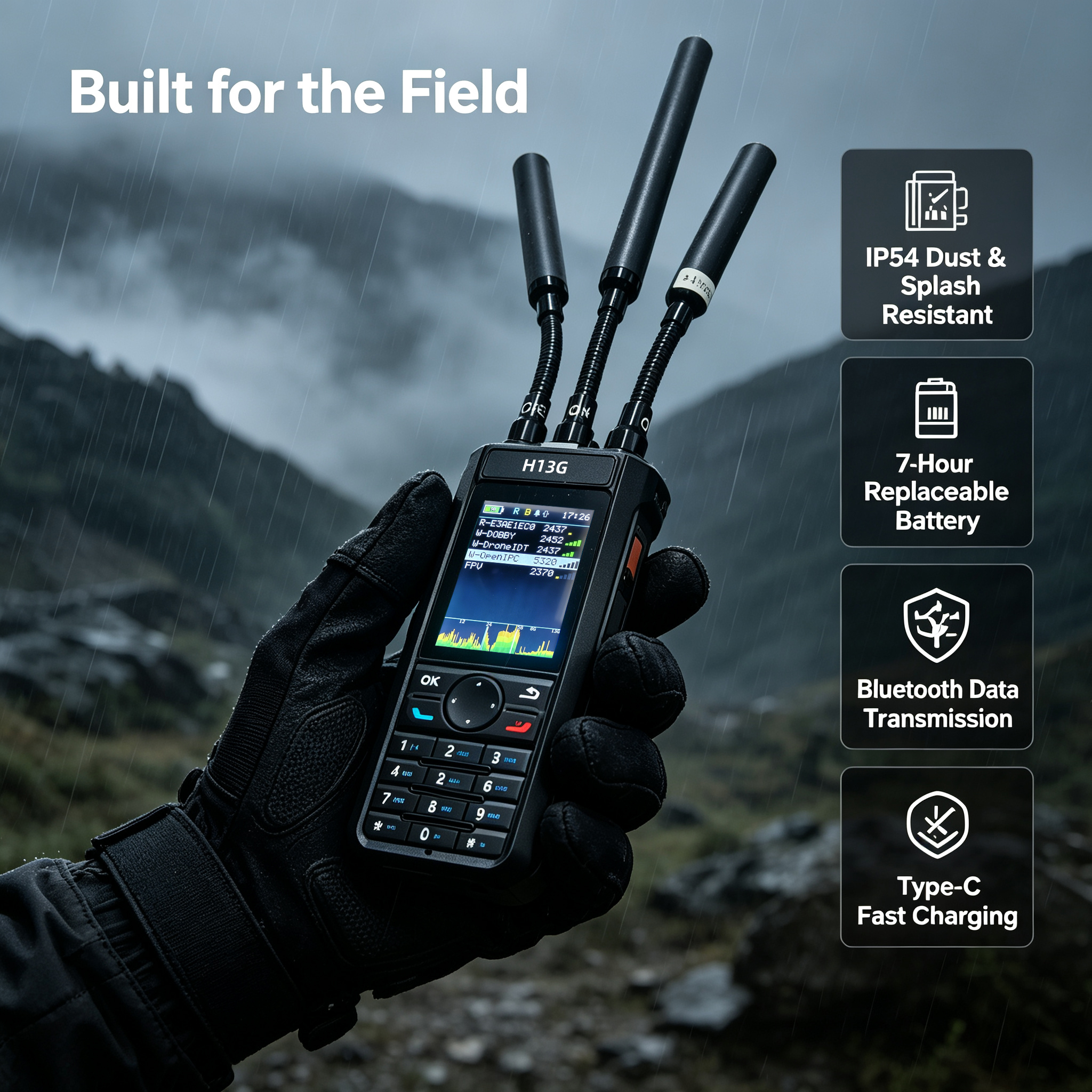 H13G Ultra-wideband Portable 5KM Drone Detector Handheld FPV Signal Detector